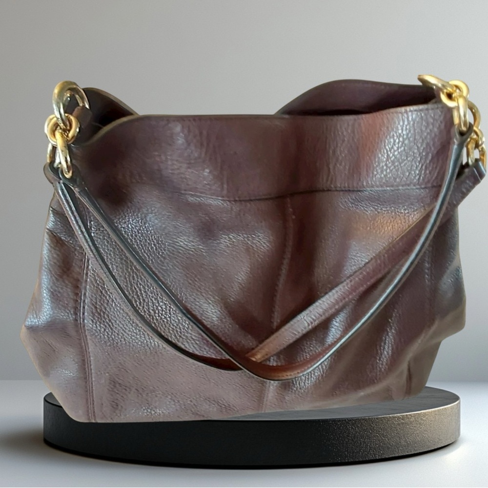 Coach Pebbled Leather Hobo in Chocolate Brown with Gold Hardware - Picture 2 of 6